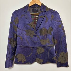 ETRO MILANO‎ Purple Floral Silk Blend Blazer Jacket Sz 40 Artistic Italy Chic